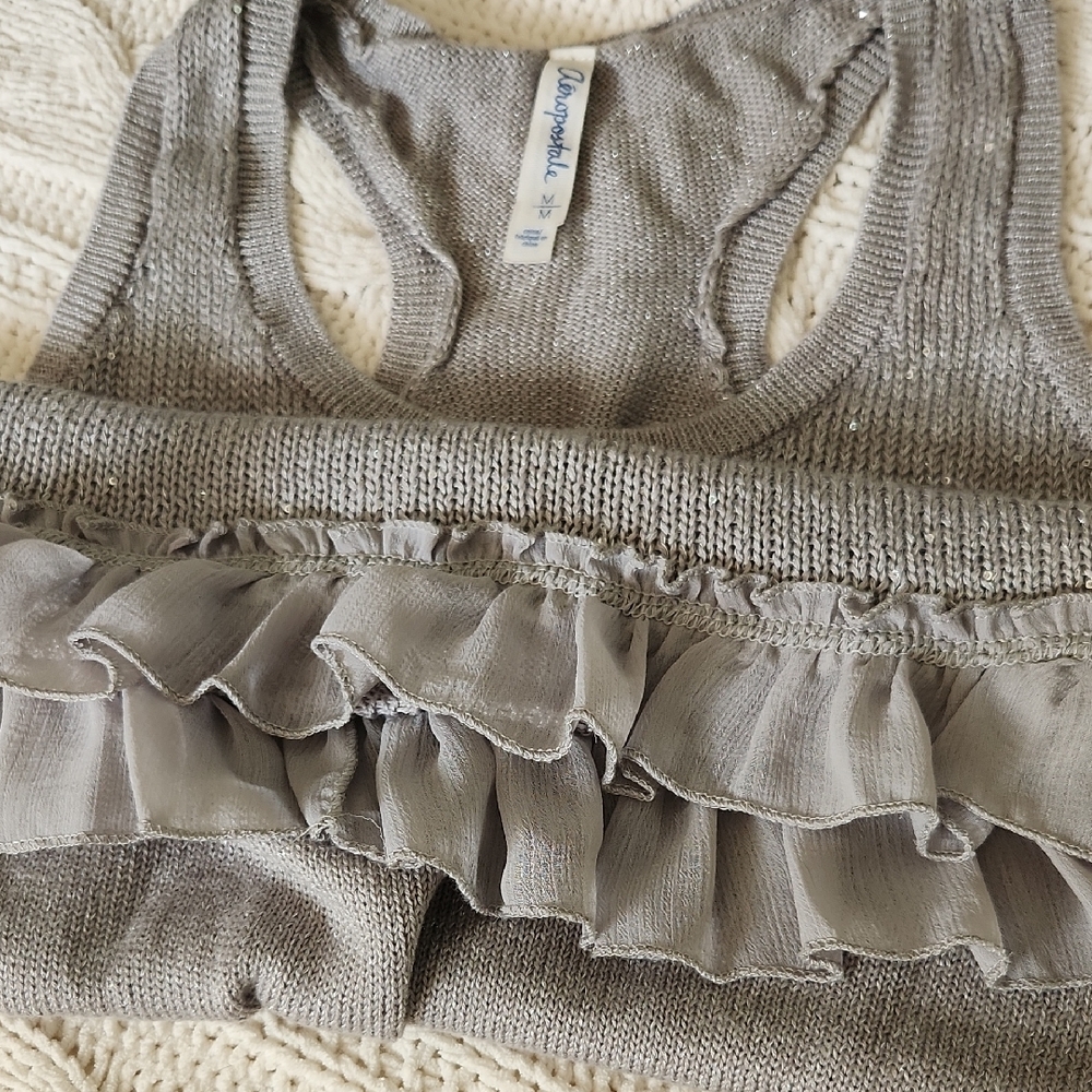 Aeropostale Gray Ribbed Ruffled Tank Top - Picture 6 of 6